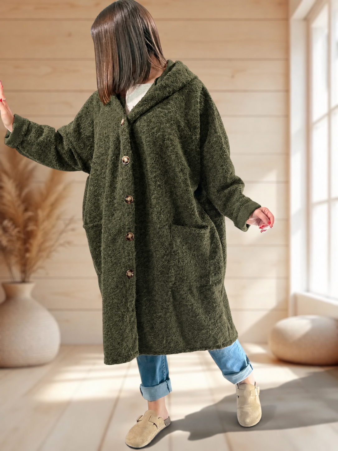 ANGELO - MANTEAU KAKI A CAPUCHE JUSQU'A LA TAILLE 48/50 A 56