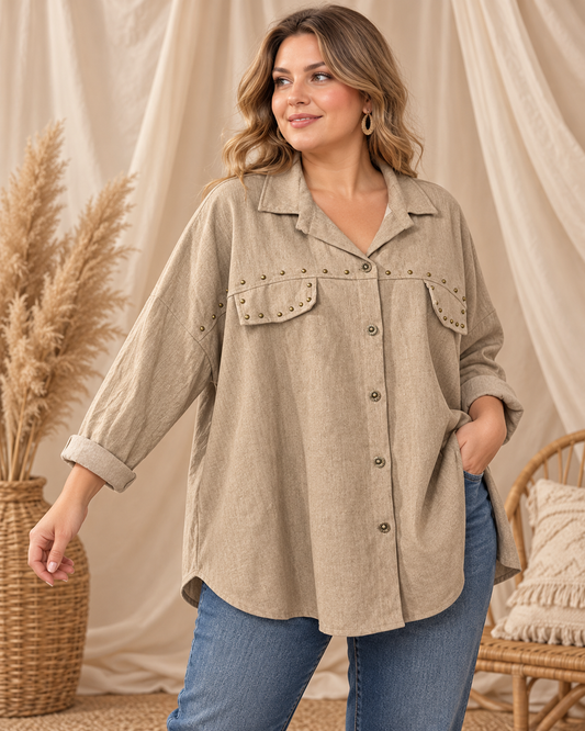 FERIA - CHEMISE OVERSIZE BEIGE AVEC CLOUS JUSQU'A LA TAILLE 56/58