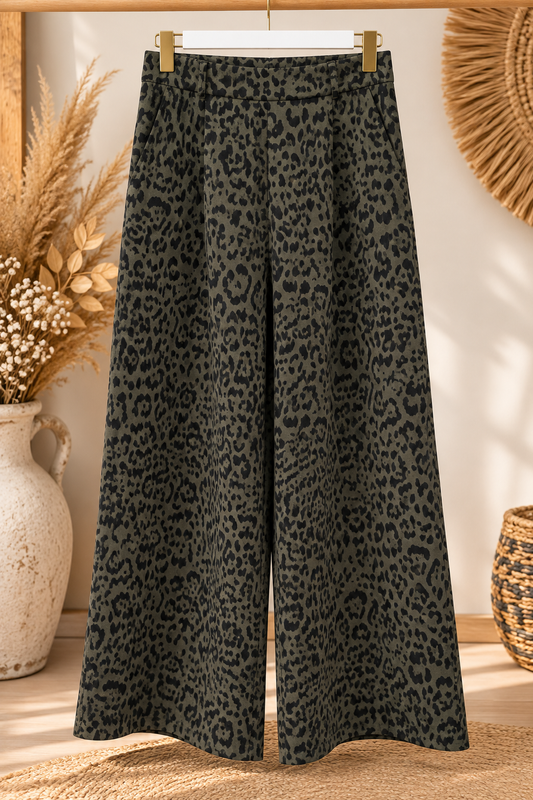 FAUVE - PANTALON SPORTSWEAR LEOPARD KAKI JUSQU'A LA TAILLE 50/52