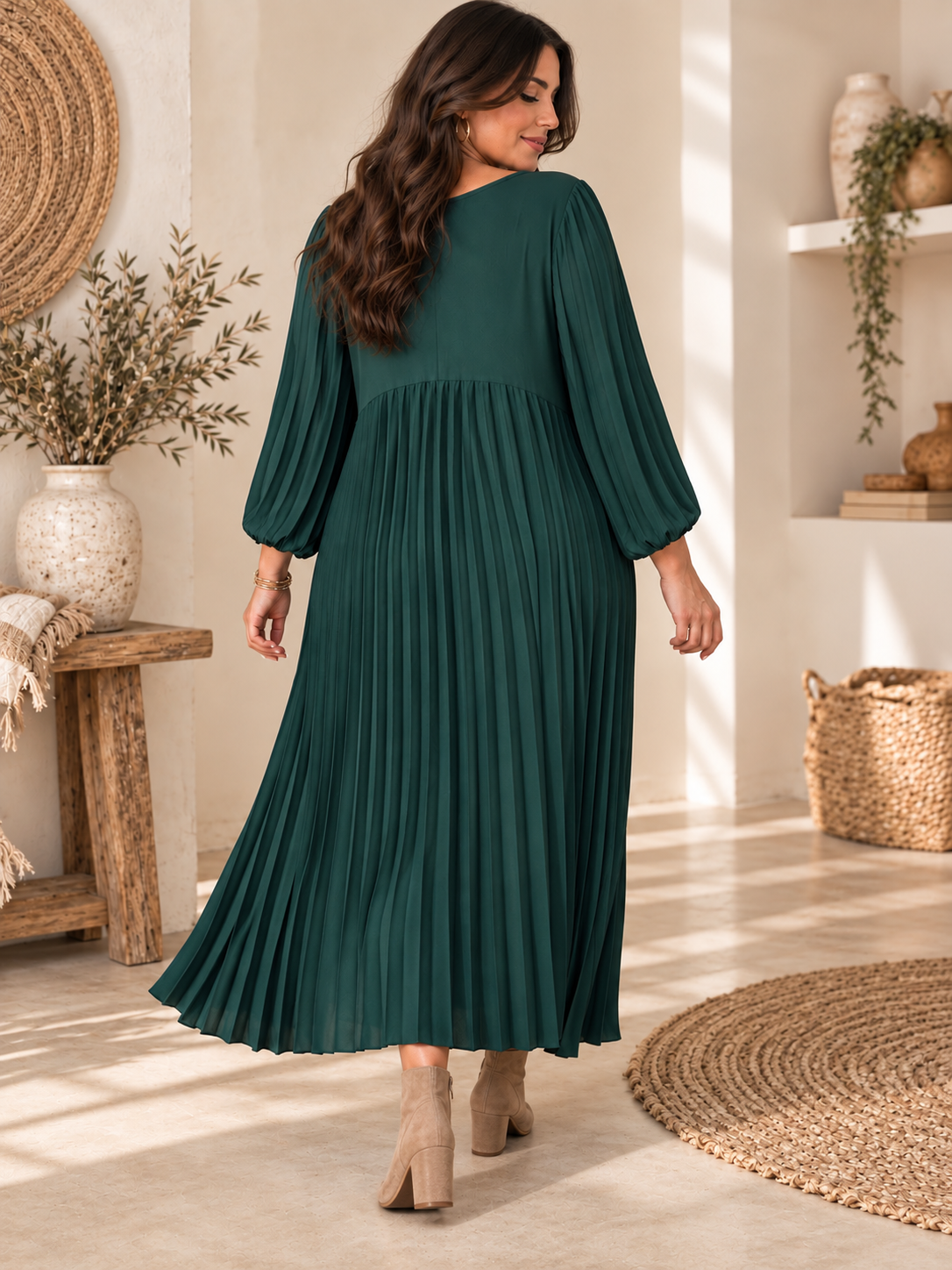MELODIE - ROBE VERTE PLISSEE JUSQU'A LA TAILLE 56