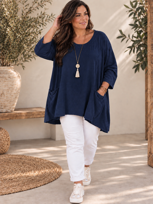JULIE - TUNIQUE MARINE EN VELOURS MILLERAIE JUSQU'A LA TAILLE 52