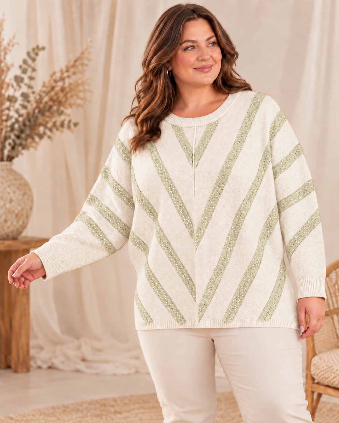 ROMY - PULL OVERSIZE BLANC CASSE AVEC PETIT SEQUINS JUSQU'A LA TAILLE 56