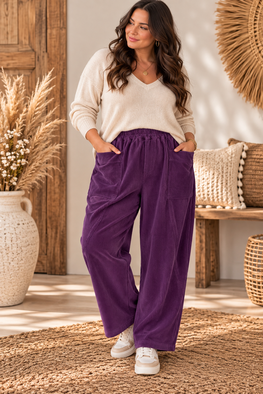 DANITO - PANTALON VIOLET EN VELOURS JUSQU'A LA TAILLE 52/54
