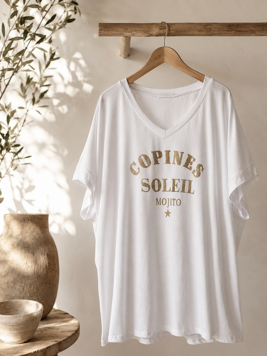 COPINES SOLEIL - T-SHIRT OVERSIZE BLANC JUSQU'A LA TAILLE 46/48 A 56/58