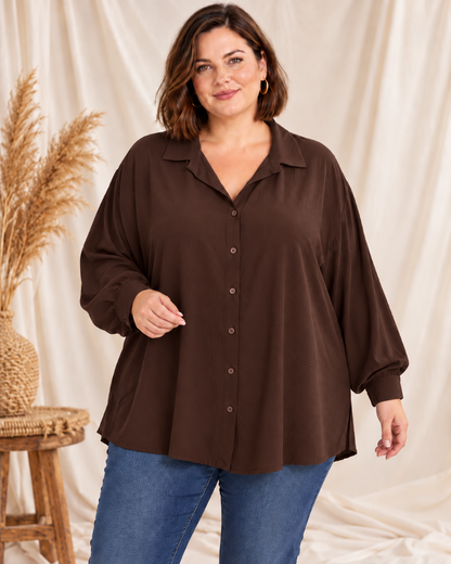 DEVA - CHEMISE MARRON DOS PLISSE JUSQU'A LA TAILLE 56
