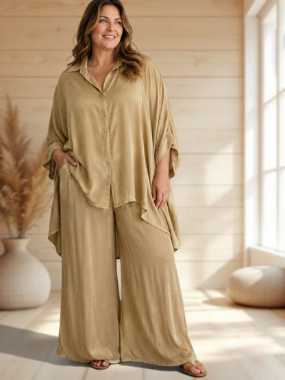 MILAN  - ENSEMBLE TUNIQUE ET PANTALON CAMEL JUSQU'A LA TAILLE 52/54