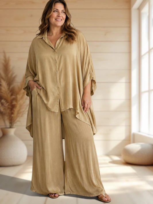 MILAN  - ENSEMBLE TUNIQUE ET PANTALON CAMEL JUSQU'A LA TAILLE 52/54