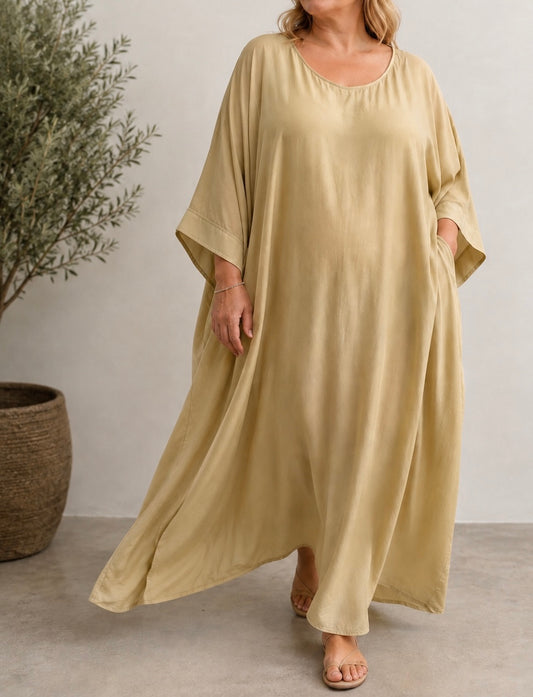 LUXURY - ROBE OVERSIZE FLUIDE CAMEL JUSQU'A LA TAILLE 60