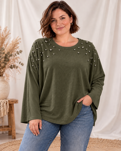 TERRY - PULL KAKI EN MAILLE AVEC CLOUS JUSQU'A LA TAILLE 54/56
