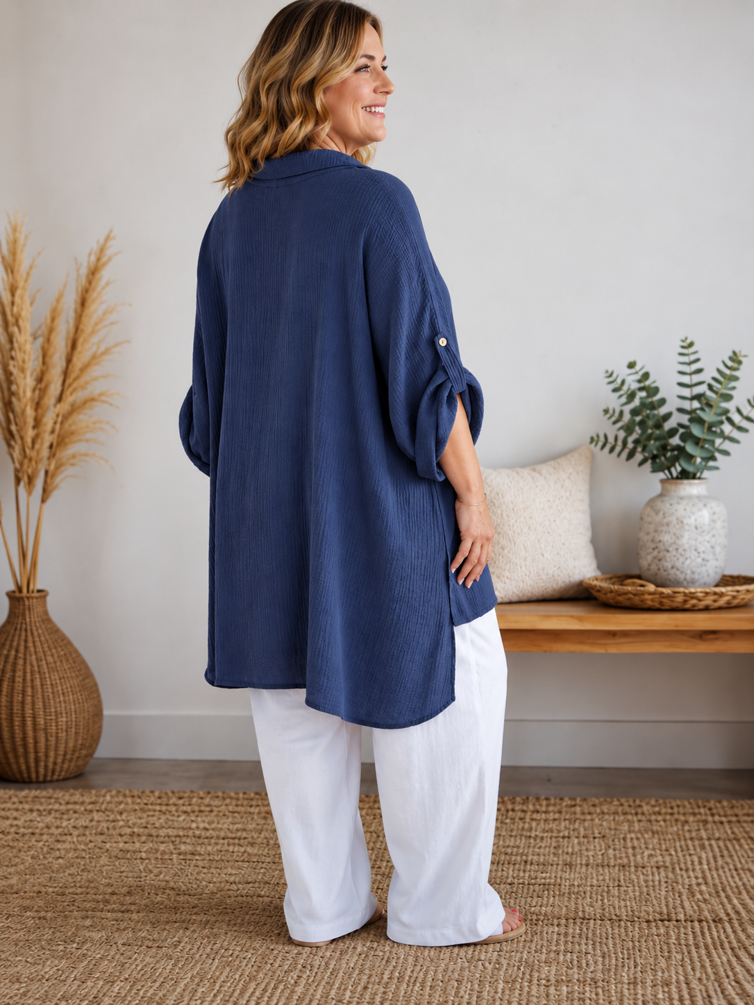 AXELLE - CHEMISE MARINE EN GAZE DE COTON JUSQU'A LA TAILLE 58