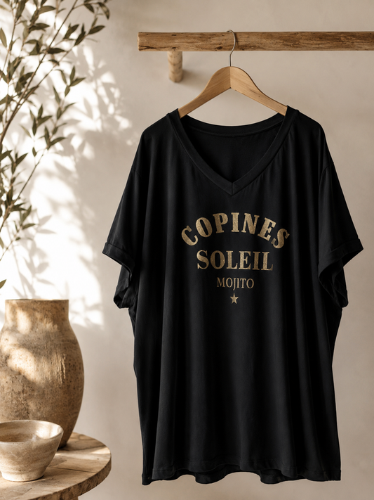 COPINES SOLEIL - T-SHIRT OVERSIZE NOIR JUSQU'A LA TAILLE 46/48 A 56/58