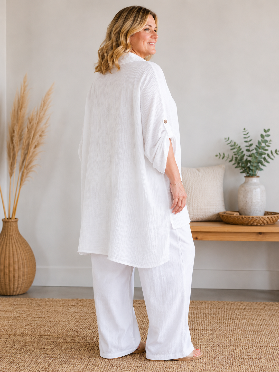 AXELLE - CHEMISE BLANCHE EN GAZE DE COTON JUSQU'A LA TAILLE 58