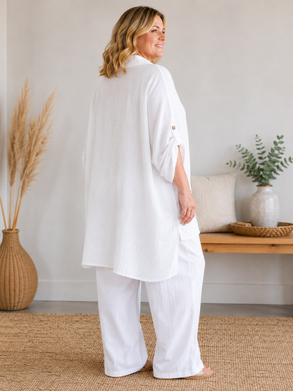 AXELLE - CHEMISE BLANCHE EN GAZE DE COTON JUSQU'A LA TAILLE 58