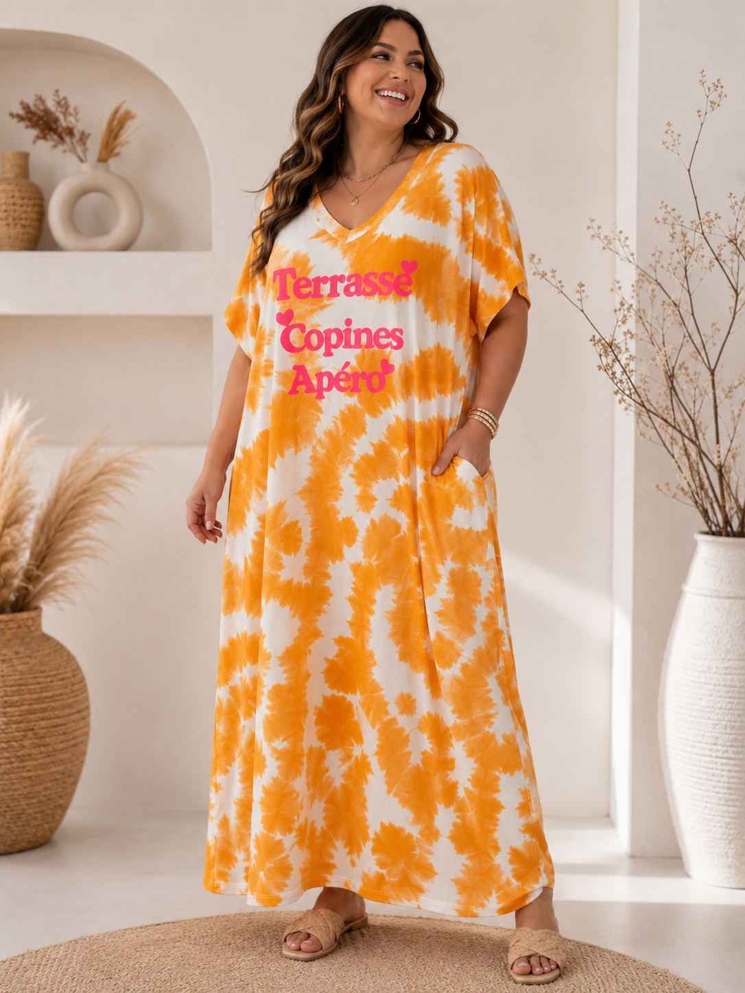 BRASILIA - ROBE LONGUE ORANGE JUSQU'A LA TAILLE 54/56