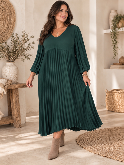 MELODIE - ROBE VERTE PLISSEE JUSQU'A LA TAILLE 56