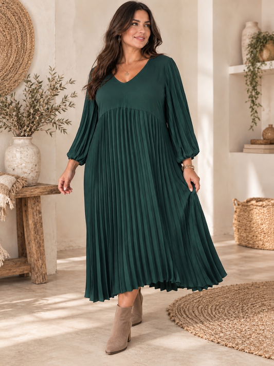 MELODIE - ROBE VERTE PLISSEE JUSQU'A LA TAILLE 56