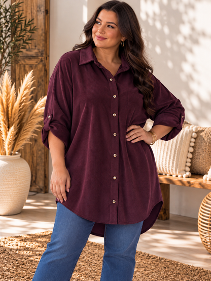 DORIS - CHEMISE OVERSIZE PRUNE EN VELOURS JUSQU'A LA TAILLE 58