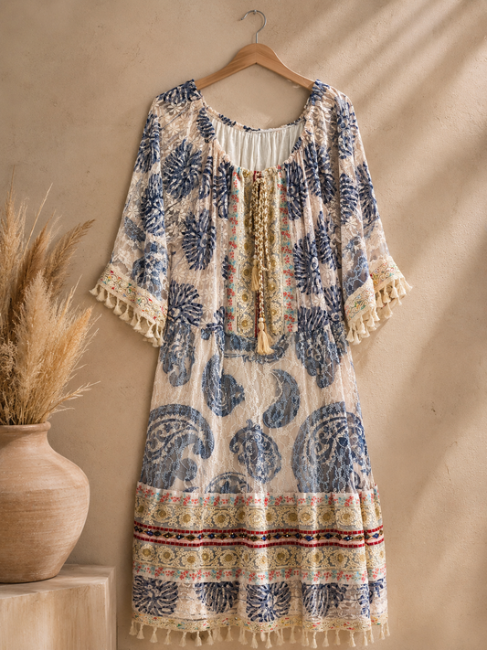 BORA BORA - ROBE BOHEME EN DENTELLE JUSQU'A LA TAILLE 54