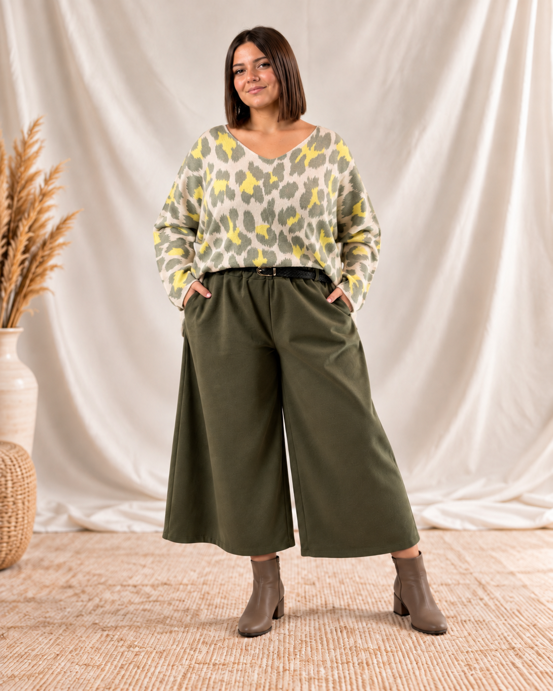 MARILOU - PANTALON JUPE CULOTTE KAKI JUSQU'A LA TAILLE 52