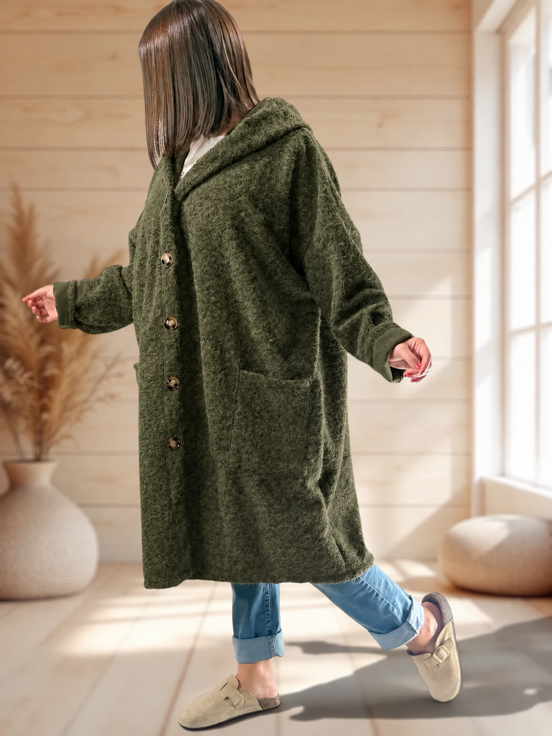 ANGELO - MANTEAU KAKI A CAPUCHE JUSQU'A LA TAILLE 48/50 A 56