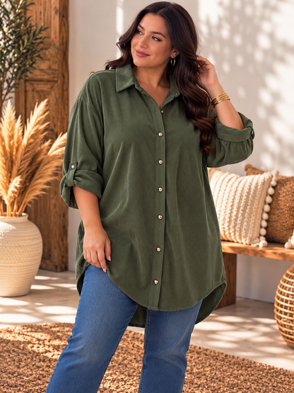 DORIS - CHEMISE OVERSIZE KAKI EN VELOURS JUSQU'A LA TAILLE 58