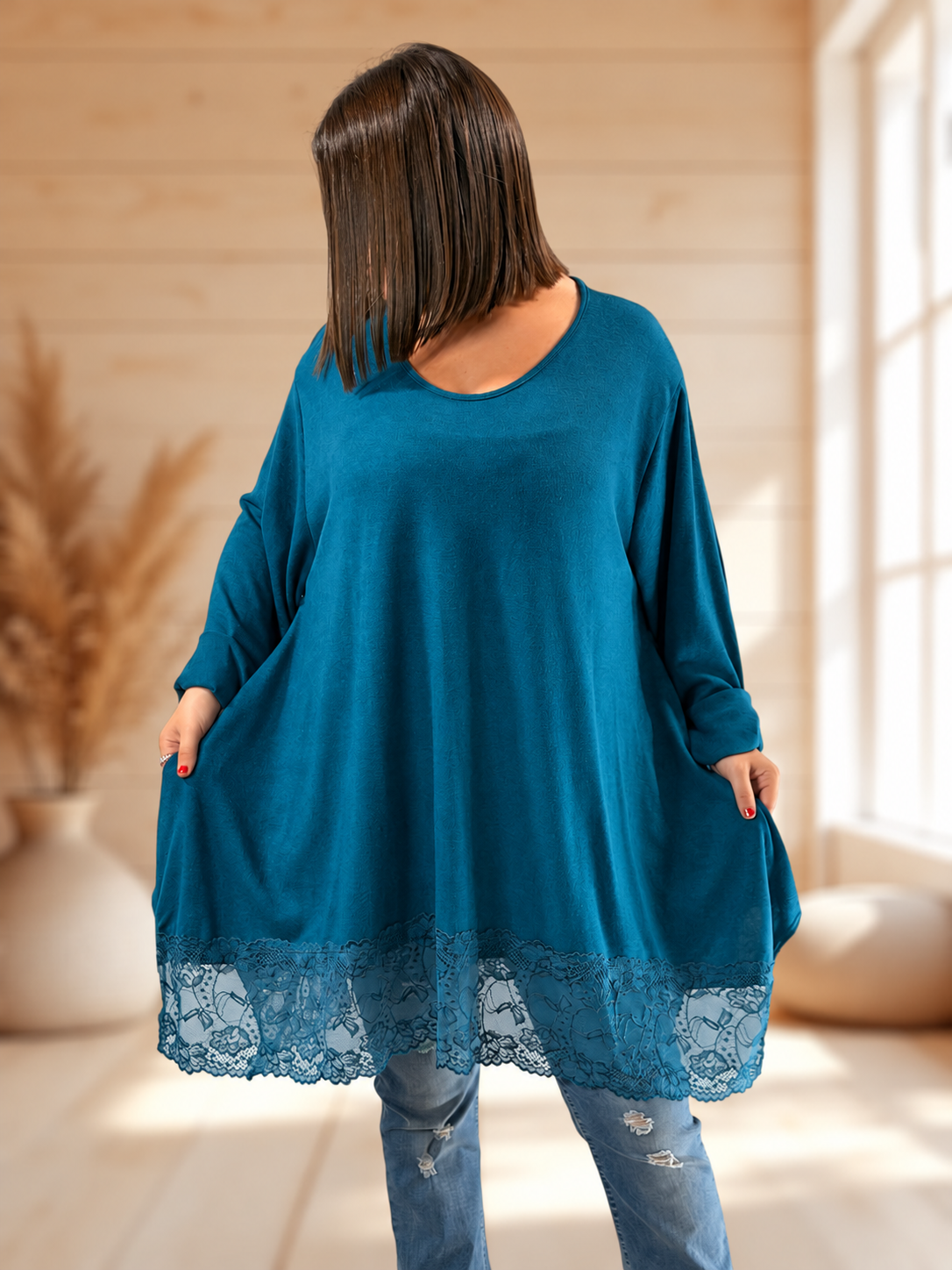 CLAUDIE - TUNIQUE BLEUE EN MAILLE JUSQU'A LA TAILLE 54