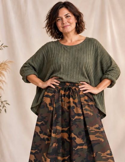 SAMANTHA - PANTALON JUPE CULOTTE CAMOUFLAGE JUSQU'A LA TAILLE 48