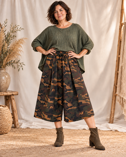 SAMANTHA - PANTALON JUPE CULOTTE CAMOUFLAGE JUSQU'A LA TAILLE 48