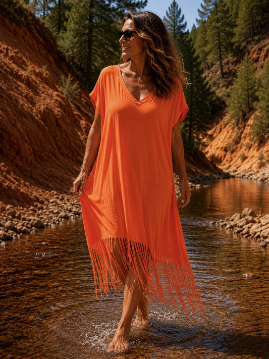 CANYON - ROBE ORANGE AVEC FRANGES JUSQU'A LA TAILLE 54/56