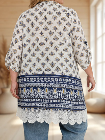 CHRISTEL - CHEMISE MOTIF MARINE AVEC DENTELLE JUSQU'A LA TAILLE 58
