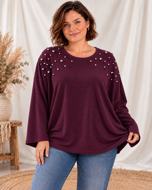 TERRY - PULL RAISIN EN MAILLE AVEC CLOUS JUSQU'A LA TAILLE 54/56