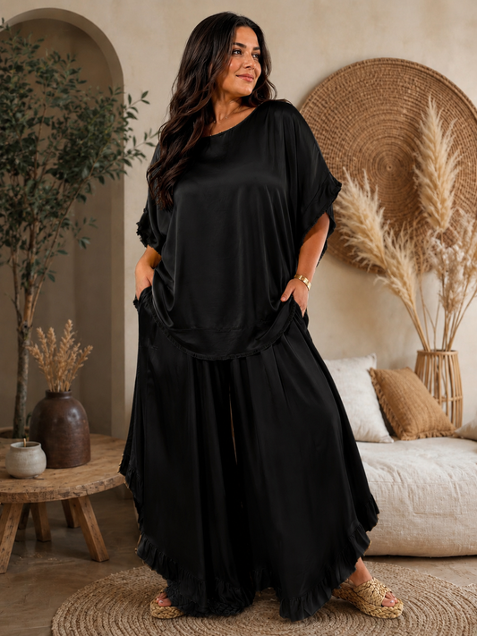 LEXIE - ENSEMBLE TUNIQUE ET PANTALON NOIR JUSQU'A LA TAILLE 54