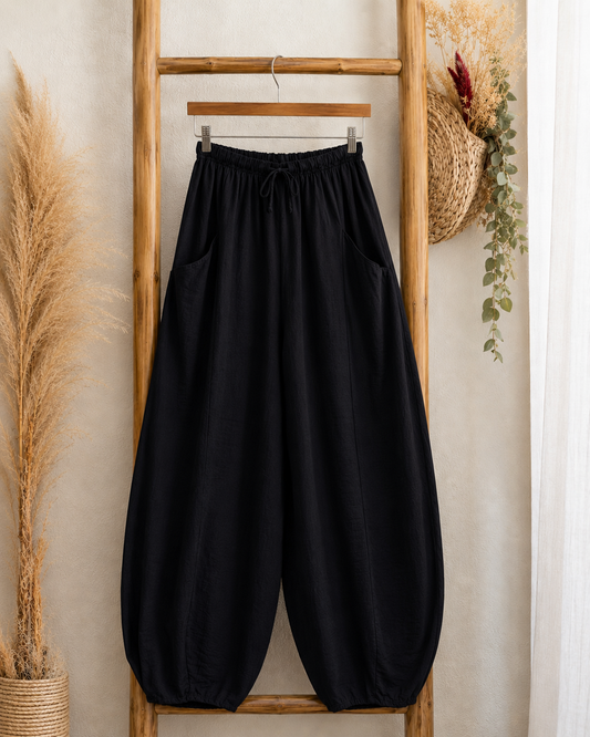 MAXOU - PANTALON NOIR COUPE BARREL FLUIDE TAILLE 48 A 54