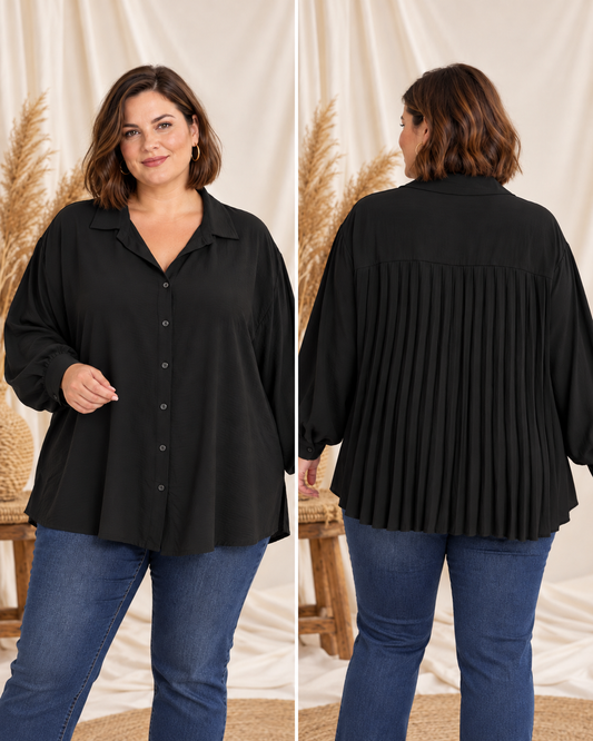 DEVA - CHEMISE NOIRE DOS PLISSE JUSQU'A LA TAILLE 56
