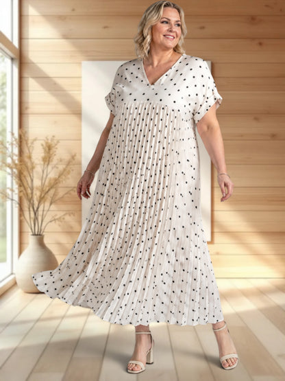 MELODIE - ROBE BLANC CASSE A POIS PLISSEE JUSQU'A LA TAILLE 56