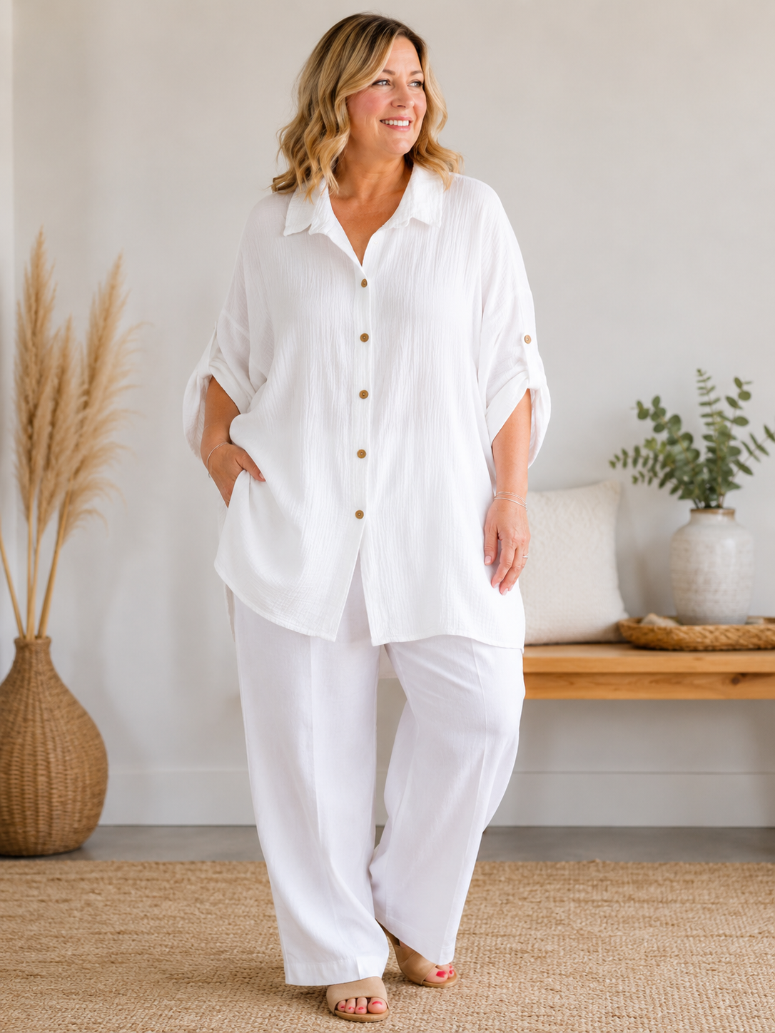 AXELLE - CHEMISE BLANCHE EN GAZE DE COTON JUSQU'A LA TAILLE 58