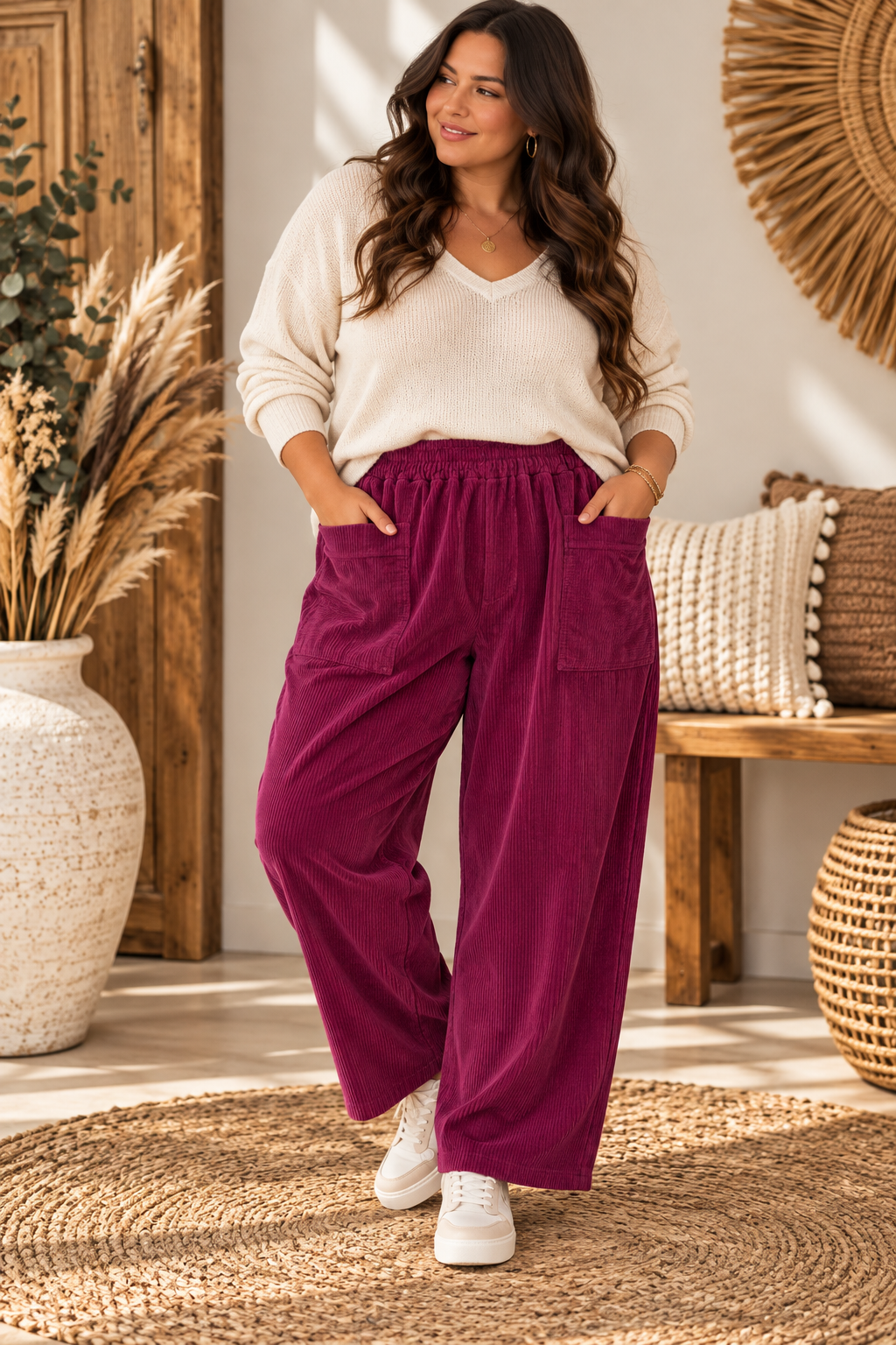 DANITO - PANTALON BORDEAUX EN VELOURS JUSQU'A LA TAILLE 52/54
