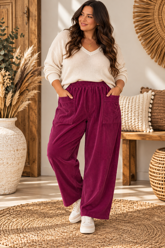 DANITO - PANTALON BORDEAUX EN VELOURS JUSQU'A LA TAILLE 52/54
