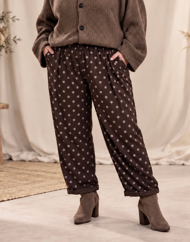 NINO - PANTALON MARRON A POIS TAILLE 46 A 52/54