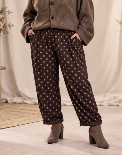 NINO - PANTALON MARRON A POIS TAILLE 46 A 52/54