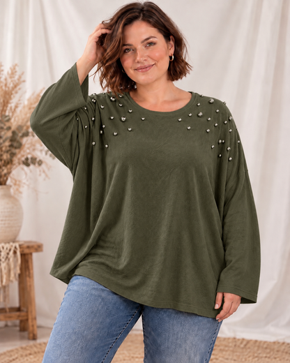 TERRY - PULL KAKI EN MAILLE AVEC CLOUS JUSQU'A LA TAILLE 54/56