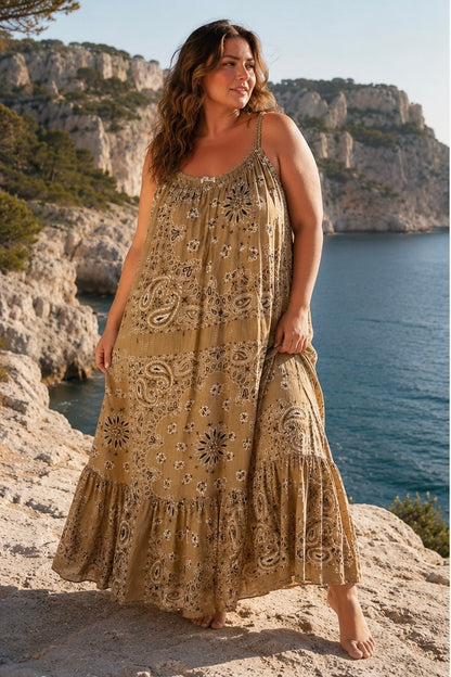 LILIROSE - ROBE LONGUE BANDANA CAMEL JUSQU'A LA TAILLE 56