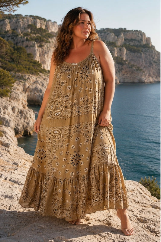 LILIROSE - ROBE LONGUE BANDANA CAMEL JUSQU'A LA TAILLE 56