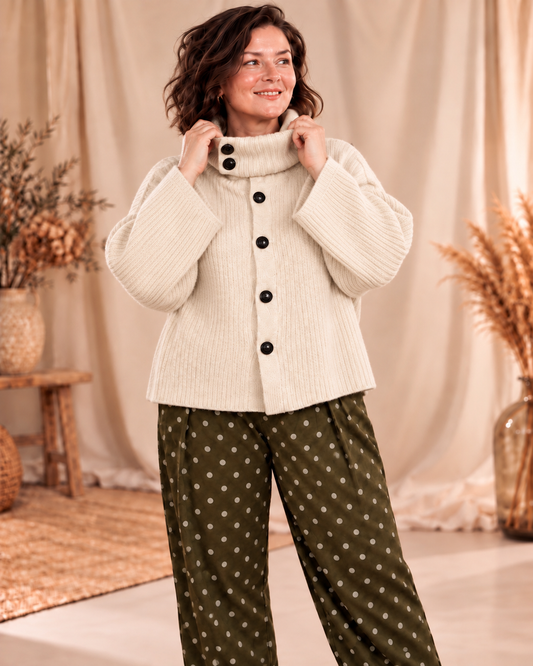 GINGER - CARDIGAN OVERSIZE BLANC CASSE JUSQU'A LA TAILLE 54