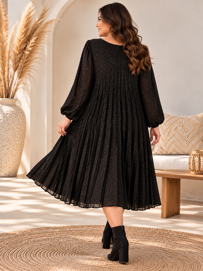 ELSA - ROBE NOIRE PLISSEE AVEC STRASS JUSQU'A LA TAILLE 56