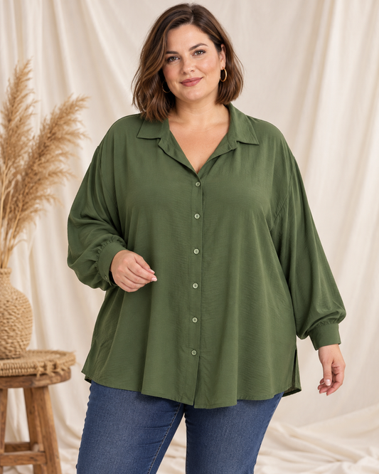 DEVA - CHEMISE KAKI DOS PLISSE JUSQU'A LA TAILLE 56