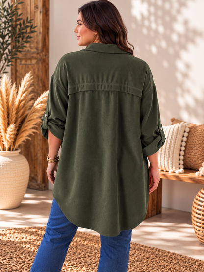 DORIS - CHEMISE OVERSIZE KAKI EN VELOURS JUSQU'A LA TAILLE 58