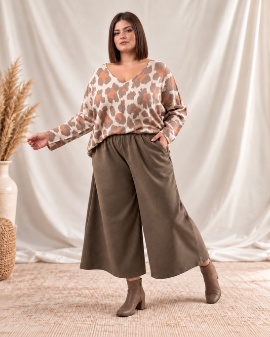 MARILOU - PANTALON JUPE CULOTTE MARRON JUSQU'A LA TAILLE 52
