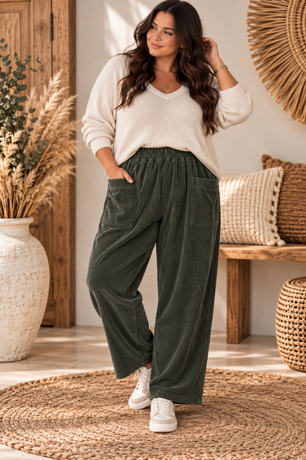 DANITO - PANTALON KAKI EN VELOURS JUSQU'A LA TAILLE 52/54