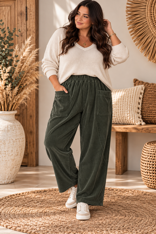 DANITO - PANTALON KAKI EN VELOURS JUSQU'A LA TAILLE 52/54